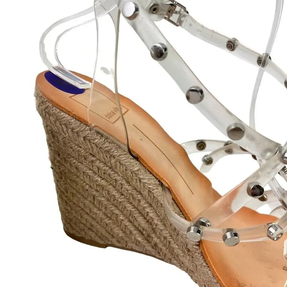 Dolce Vita Maxton Espadrille Womens Clear Studded Wedge Sandals Square Toe 8.5